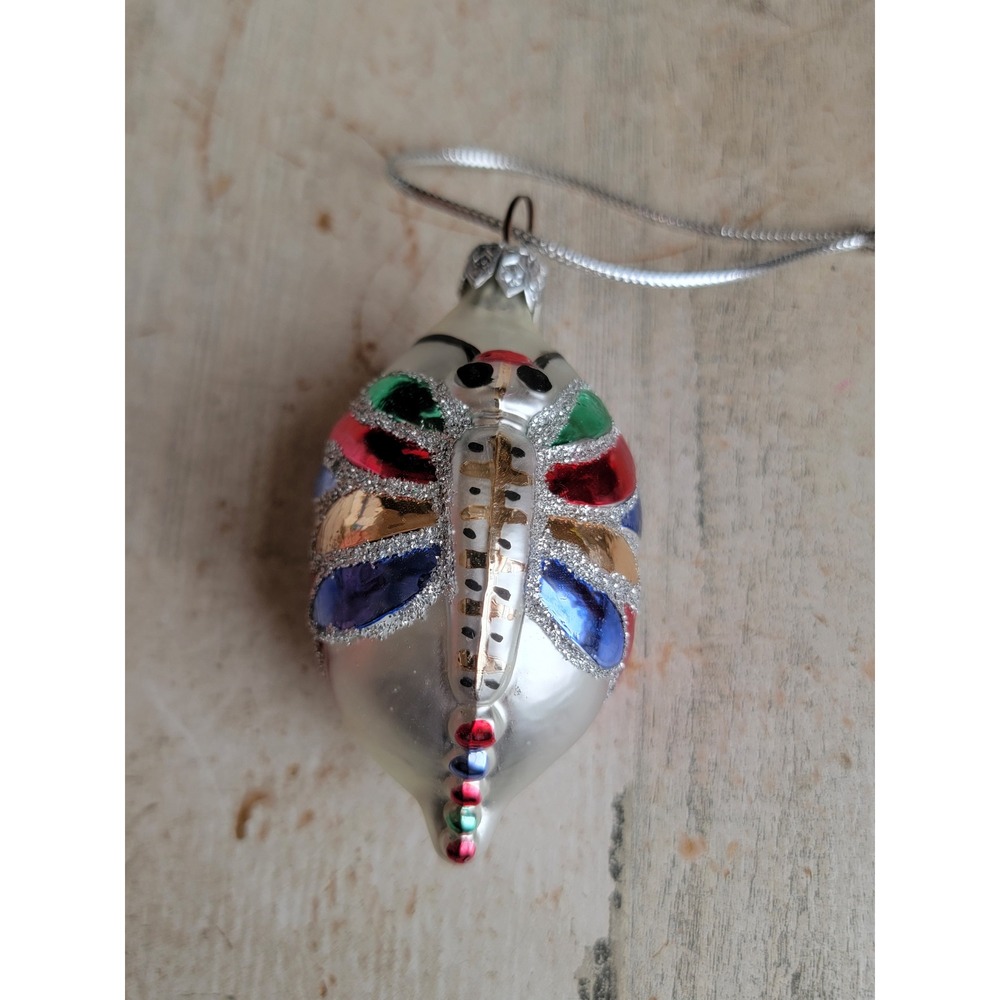 Vintage glass rainbow dragonfly ornament Xmas silver abstract unique